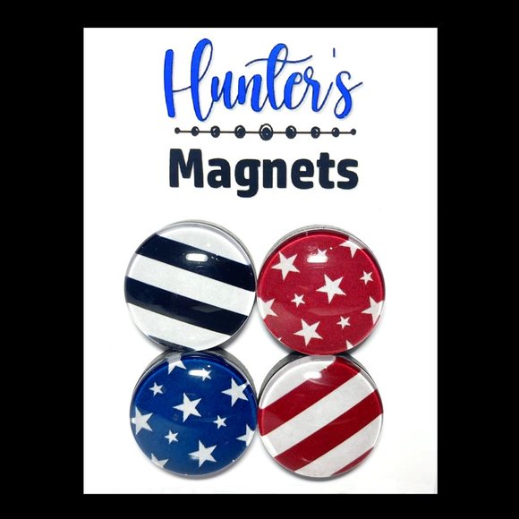 Set of 4 Magnets - Stars & Stripes Glass Refrigerator Kitchen Whiteboard - Picture 1 of 3
